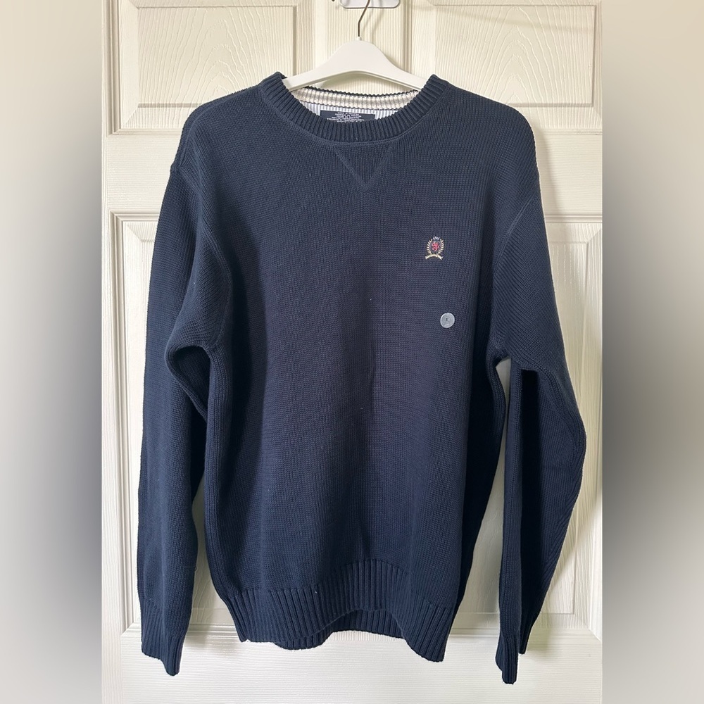 Tommy Hilfiger Men’s Navy Embroidered Sweater Size L NWT Comfy NC0054